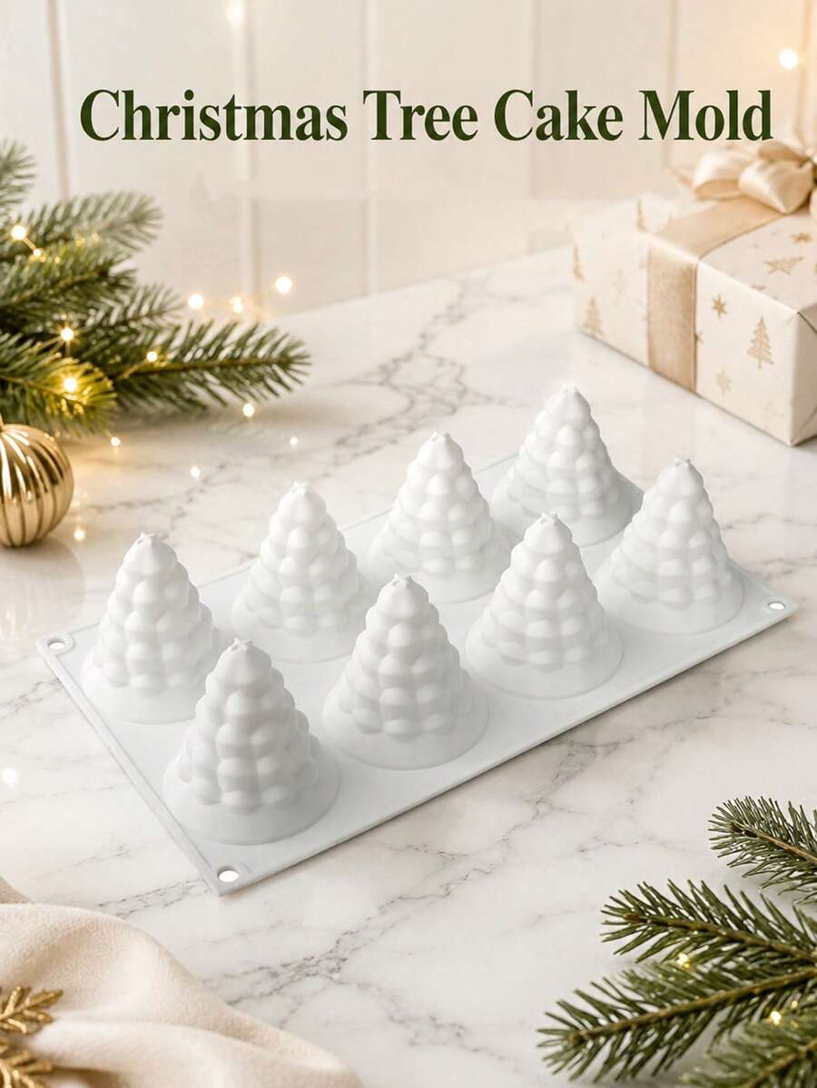 1pc Christmas Tree Cake Mold, 8-Cavity Holiday Baking Pan For Mousse, Pudding, Chocolate Desserts, Christmas Party Home Kitchen Easy Release Decorative Baking Mold Dessert Making Tool - White - View 1