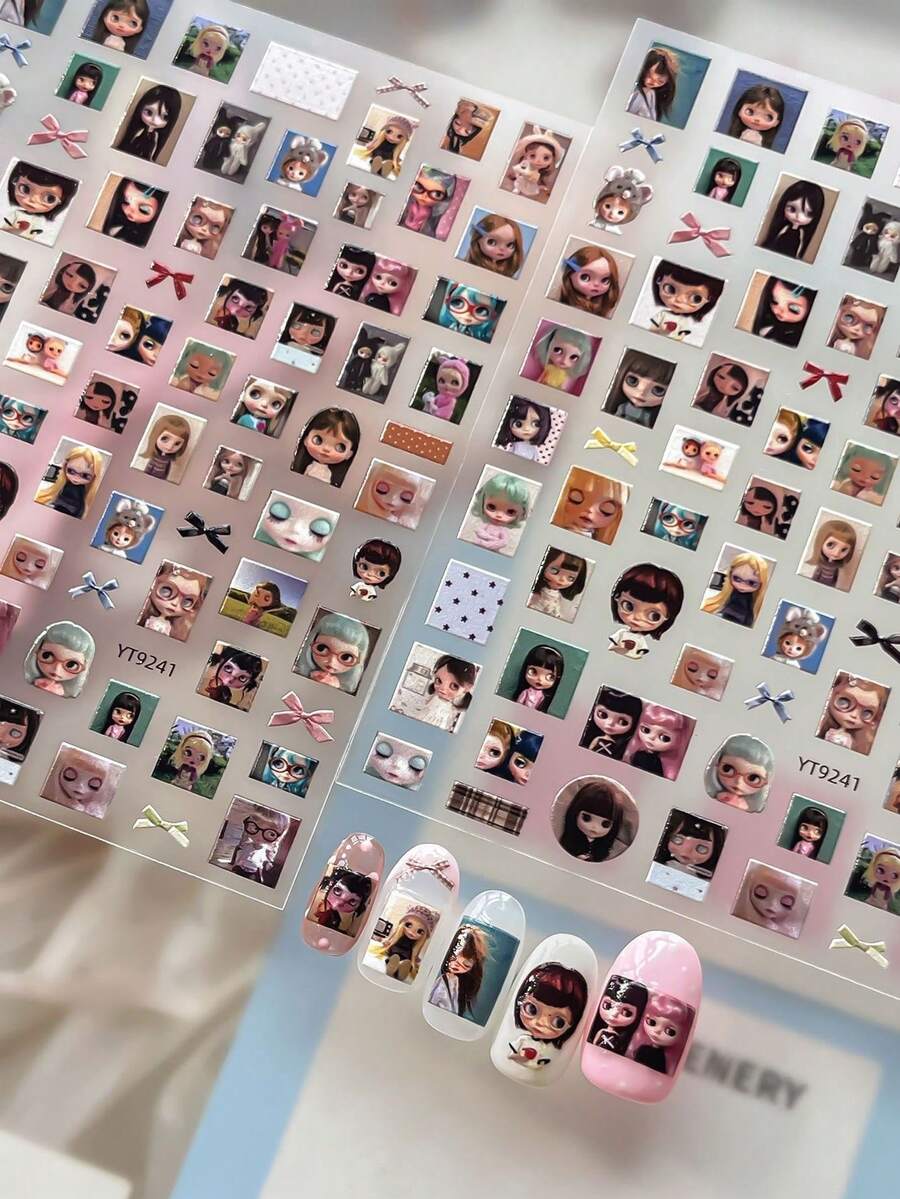Doll Nail Art Stickers Vintage Aesthetic Niche Personalized Cartoon DIY Nail Decoration Decals - Multicolor - View 1