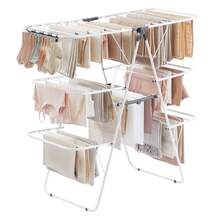SONGMICS Clothes Drying Rack, Foldable 3-Level Laundry Rack, Free-Standing Large Drying Rack, With Height-Adjustable Wings, 39 Drying Rails, Sock Clips - White and Gray - View 2