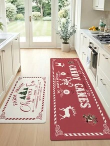 1pc Vintage Christmas Runner Rug, Kitchen Mat Suitable For Bathroom, Kitchen, Outdoor, Hallway, Bedroom, Living Room, Machine Washable Easy To Clean, Non-Slip Entryway Mat, Bedroom Decor Autumn Decoration Rug Accessory - Multicolor - View 1