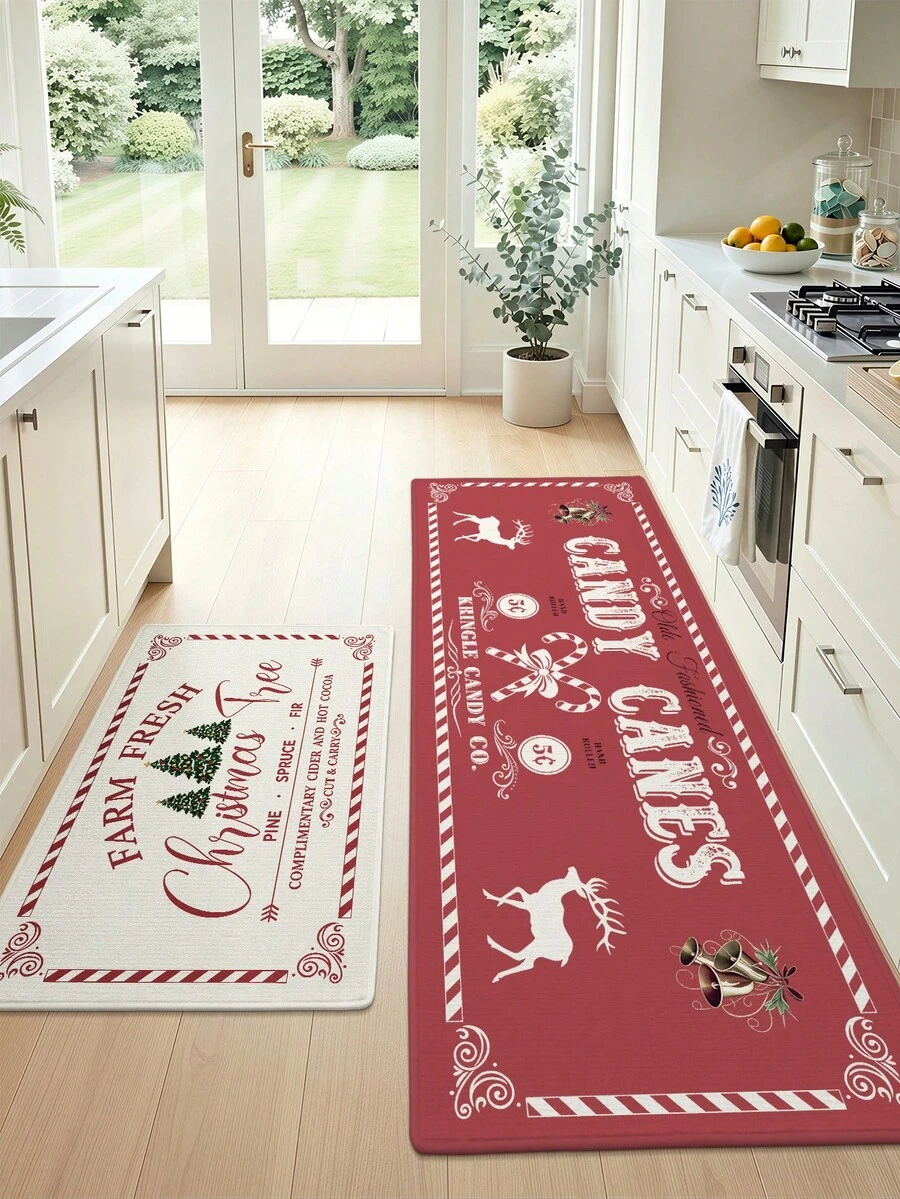 1pc Vintage Christmas Runner Rug, Kitchen Mat Suitable For Bathroom, Kitchen, Outdoor, Hallway, Bedroom, Living Room, Machine Washable Easy To Clean, Non-Slip Entryway Mat, Bedroom Decor Autumn Decoration Rug Accessory - Multicolor - View 1