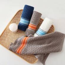 4pcs Navy Blue/White/Brown Striped 3D Waffle Embroidered 100% Pure Cotton Bath Towel And Hand Towel Set, Minimalist Soft Skin-Friendly High Absorbency Quick Drying, Suitable For Home/Hotel/Travel/Gym/Bathroom - Navy Blue - View 7