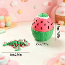 Cute 3D Printed Watermelon Dragon + Dragon Egg Model Set Plastic Toy Ornament Desktop Decoration Sculpture Holiday Gift - Multicolor - View 4