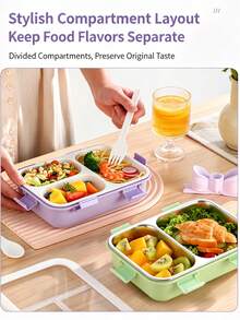 niceforyou 1pc 850ml Leak-Proof PP Or Stainless Steel Material Food Container, Includes Fork And Spoon, Macaron Color Rectangular Lunch Box With Transparent Lid, Microwave , Portable For Office, School, Picnic, All Seasons - Multicolor - View 2