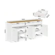 Kitchen Sideboard With 3 Drawers And Adjustable Shelves, 160 Cm Kitchen Island With Wood-Look Countertop, White, 76.5x160x37 Cm - White + Natural - View 10