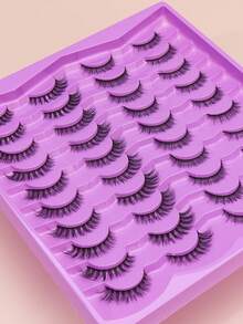 20 Pairs Bulk Pack Strip False Eyelashes, Mixed 2‑Style Natural Looks Assorted Fake Lashes Set, Soft Lightweight Hand‑Crafted Lashes, Reusable Comfort Eye Makeup Lashes For Daily Dating Party Cosmetic Use - Black - View 2