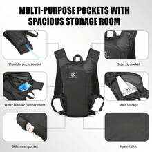 Ransel Lari Camel dengan Kantung Air, Rompi Hidrasi Lari Ringan, Rompi Lari Fungsional Unisex, Rompi Lari Luar Ruangan, Mendaki, Trekking, Bersepeda - Hitam - View 3