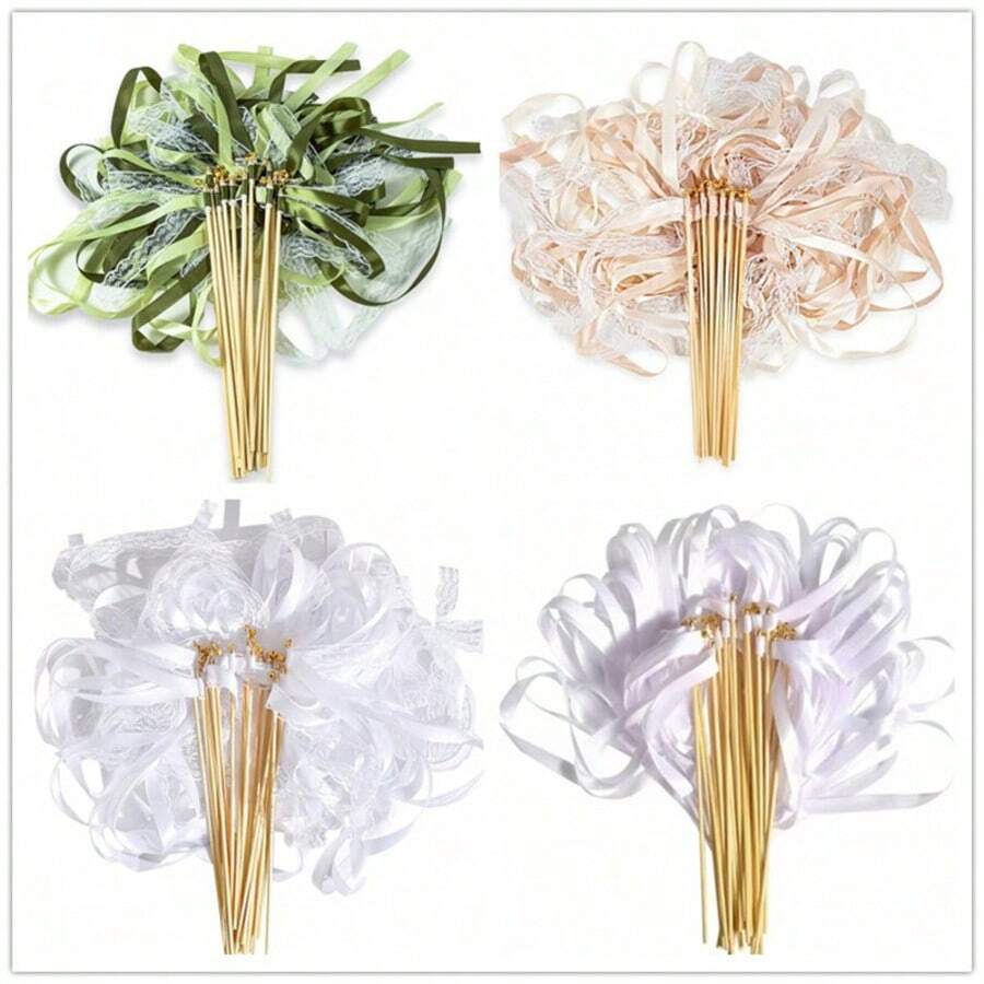 10/20pcs Ribbon Magic Wands With 3 Layers Of Ribbon And Gold Bells, Party Favors, Ribbon Sticks, Fairy Magic Wands, Wedding Decoration - Ribbon Stick - View 1