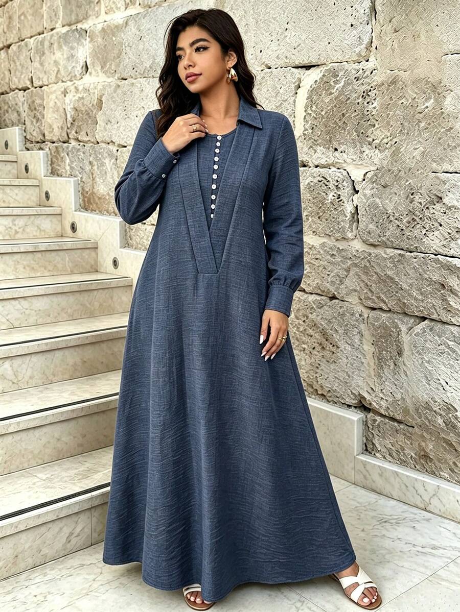 Rok Panjang Berlipit Dua Lapis Warna Biru Tua Ukuran Plus untuk Musim Semi/Panas, Gaya Elegan Urban, Cocok untuk Liburan Pantai, dan Pakaian Sehari-hari. - Navy Blue - View 1