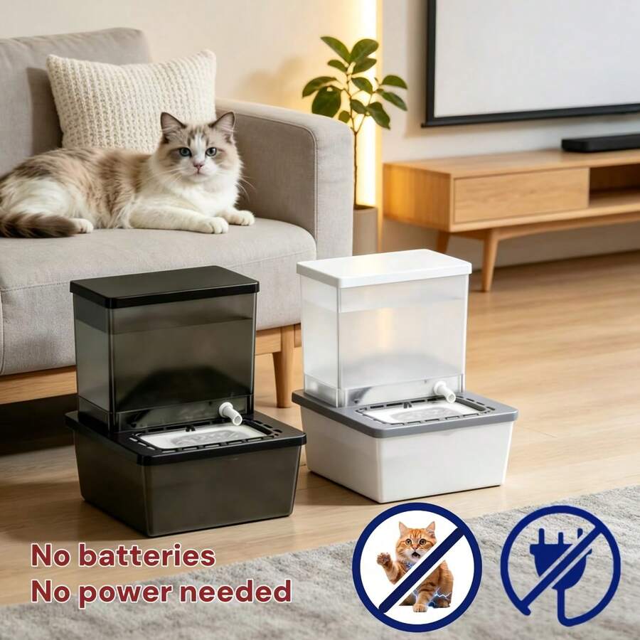 Cat Water Fountain, Dog Water Fountain, Pet Water Fountain, Automatic Cat Water Fountain, No Electricity Required, Precise Flow Control, Separates Clean Water From Dirty Water, Large Capacity, Transparent Design For Easy Refill - 2L - View 1