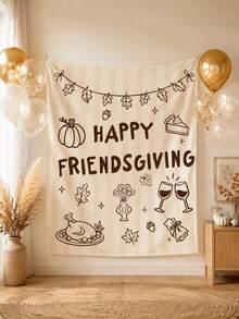 1pc Customized Happy Thanksgiving Friends Gathering Tapestry Backdrop, Autumn Thanksgiving Party Photo Background, Pumpkin Maple Leaf Print Wall Hanging Decor, Suitable For Friends Gathering Dinner Party Home Photography Props - Multicolor - View 7