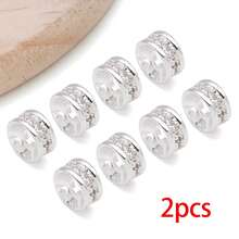 2pcs Silvery Plated Cubic Zirconia Spacer Beads Rhinestone Round Flat Heart Twist Metal Spacers For DIY Bracelet Necklace Jewelry Making Findings - Silver - View 28