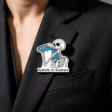1pc Creative Skull Funny English Slogan Brooch Dehydration Hydration Drink Water Punk Style Metal Accessory Backpack Badge Lapel Pin Gift - Multicolor - View 3
