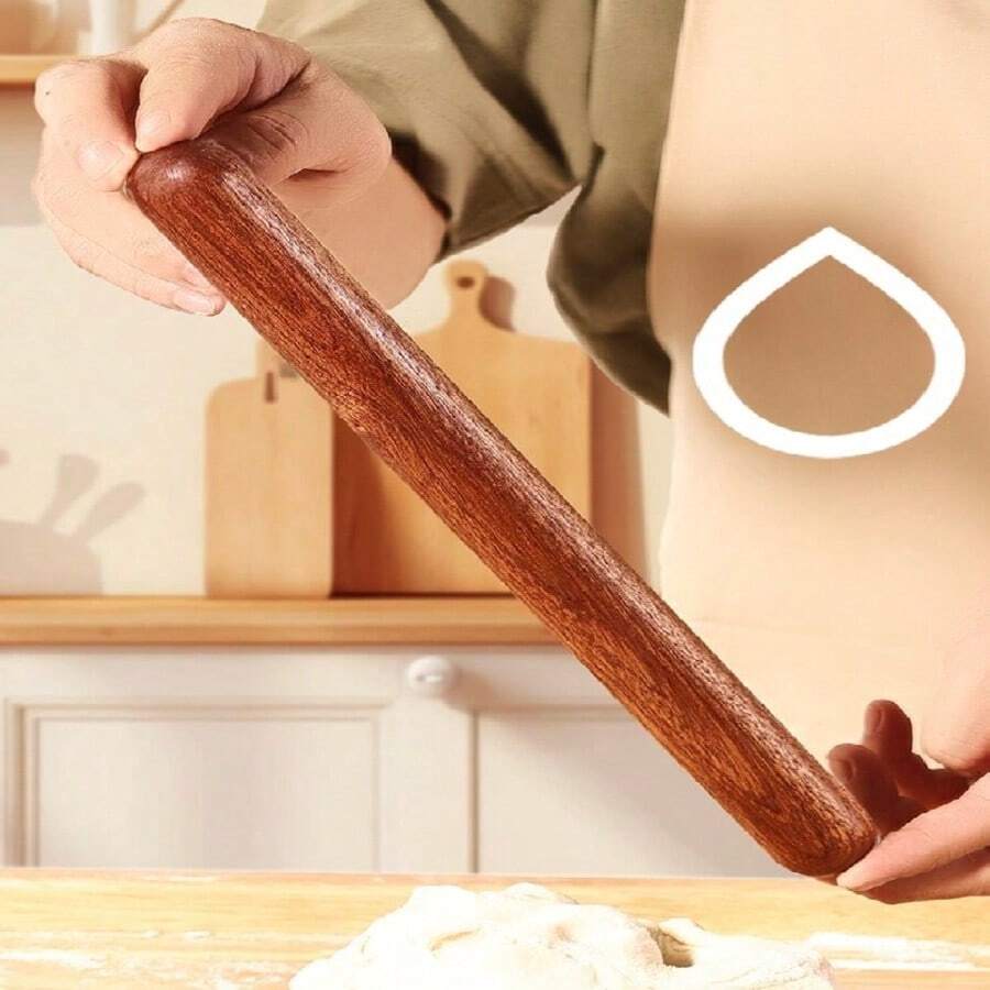 Household Solid Wood Rolling Pin, Extra Long 40cm Round Head Dough Roller, Bun And Dumpling Skin Pressing Tool, Uncoated Natural Wood Rolling Pin - View 1