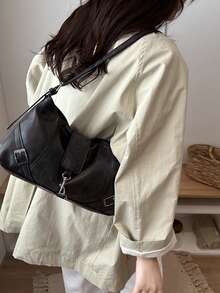 2026 Fashion New Black Soft Leather Large Capacity Commuter Casual Tote Bag, Fashionable Shoulder & Crossbody Large Bag - Black - View 9