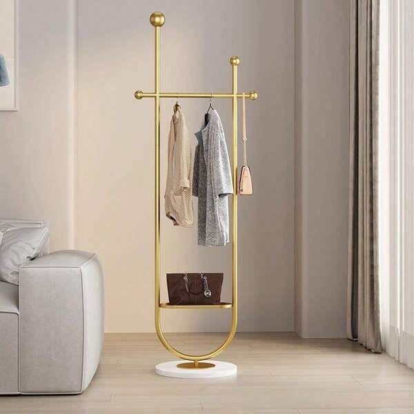 Perchero, perchero de metal dorado de pie de uso pesado con base de mármol, perchero de ropa multiusos para dormitorio, sombrero, bufanda, chaqueta