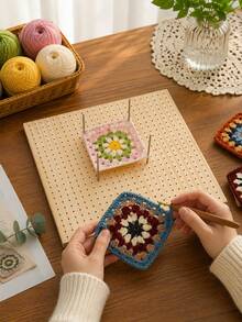 1 Set Wooden Crochet Blocking Board With Stainless Steel Pins, Granny Square Blocking Board With Precise Grid Holes, Smooth And Reusable, Suitable For Knitting, Crochet Projects, DIY Crafts, Perfect For Beginners And Experienced Crafters, Gift - Wood Color - View 5