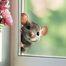 1/2pcs Peeking Mouse Window Stickers, Fun Animal Static Cling PVC Decals, 3-Layer Printed Reusable Removable Window Decor, Double-Sided Visible, Suitable For Glass Cabinet Doors, Autumn Home Decor, Halloween, Christmas Home Decoration - Multicolor - View 1