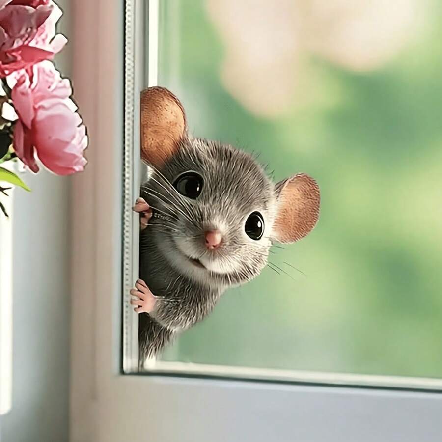 1/2pcs Peeking Mouse Window Stickers, Fun Animal Static Cling PVC Decals, 3-Layer Printed Reusable Removable Window Decor, Double-Sided Visible, Suitable For Glass Cabinet Doors, Autumn Home Decor, Halloween, Christmas Home Decoration - Multicolor - View 1