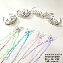 4 Sets Princess Maple Leaf Crown And Butterfly Wand Set, Heart-Shaped Rhinestone And Fairy Wand Combination, Dress-Up Accessories Set - Multicolor - View 1
