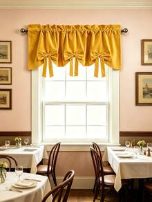 1PC New Red Bow Velvet Designer Decorative Small Window Curtain, Light-Filtering Kitchen Curtain For Multiple Uses, Rod Pocket Design, Fresh Style Finished Short Curtain - Gold - View 7