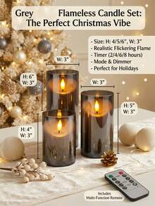 3pcs Grey Acrylic LED Candles, Flameless Design With Realistic Flickering Flame Effect, Battery Operated (Batteries Not Included), Suitable For Home, Wedding, Party And Christmas Decoration, Christmas, Halloween - Grey - View 6