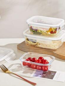 Heat‑Resistible Glass Lunch Box With Lid, Odor‑Resistant Leak‑Proof Quick‑Lock Lid Meal Container, Multi‑Capacity Clear Glass Food Keeper, Oven & Freezer Kitchen Food Storage Organizer - Transparent - View 3