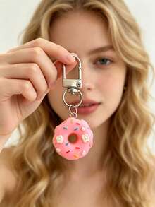 1pc Donut Keychain Pendant, Cute Small Resin Fruit Bag Charm, Student Backpack Decoration, Best Friend Gift - Multicolor - View 4
