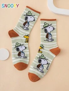 1 Pair SNOOPY Series Genuine Puppy Striped Color-Block Pattern Fun Personalized Cartoon Men's Mid-Calf Socks - Multicolor - View 6