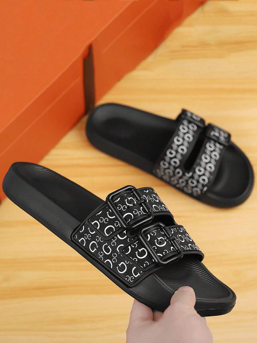 Men's Fashion Buckle Slide Sandals, Non‑Slip Soft Sole Casual Slippers For Indoor Outdoor Beach Daily Wear - Black - View 1