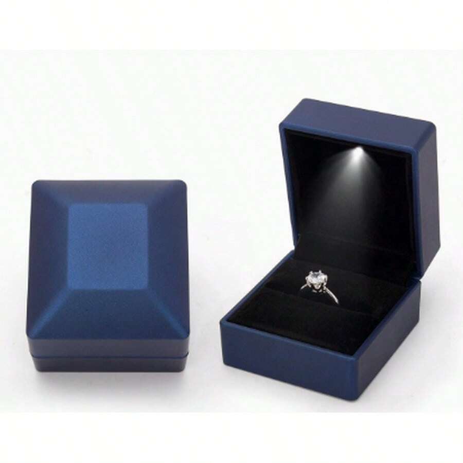 Caja de Regalo Navideña con Luz LED para Anillo, Estuche Joyero Plegable Elegante, Regalo Romántico para Parejas, Propuesta, Boda, Aniversario y Cumpleaños - Azul marino - Ver 1