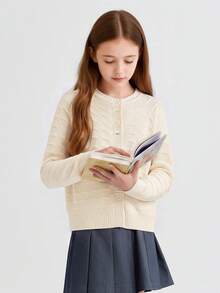 Balabala Tween Girls Knit Cardigan Soft Sweater Top Spring Autumn - White Tone - View 3