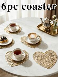 12pcs, Gold Heart Hollow Drink Coasters, Washable Table Accessories, Non-Slip Table Mats, Breathable And Heat Dissipating, Lightweight And Easy To Store, Suitable For Restaurants, Cafes, Homestays, Compatible With Afternoon Tea, Festivals, Parties, Gatherings, Birthdays, Weddings, Dinners. - Multicolor - View 20