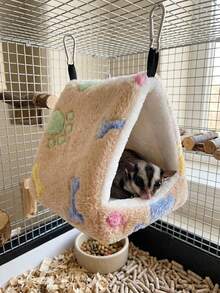 1pc Warm Plush Bird Hammock Tent, Soft Fleece Parrot Hammock Nest, Comfortable Triangle Cuddling Nest, Cage Accessory Hiding Perch Nest, Suitable For Parrots, Lovebirds, Small Parrots, Hamsters, Sugar Gliders And Other Small Animals Winter Sleep Pet Supplies - A - View 4