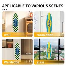 Surfboard Shaped Self-Adhesive Cat Scratching Board, Wall-Mounted Wear-Resistant Non-Shedding Cat Scratching Pad, Furniture Protection Anti-Scratch Wall Protector, Furniture Decor Cat Scratching Toy Pet Supplies - 25*80cm Blue and Yellow American Style Stripes - View 9