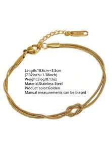 1pc Casual Style Stainless Steel Chain Bracelet With Twisted Chain Design For Women, Suitable For Daily Wear - Yellow Gold - View 2