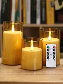 白色/灰色/金色無焰蠟燭，電池供電壓克力LED柱狀蠟燭，附/不附遙控器，暖光1件/3件組節日蠟燭（4英吋、5英吋、6英吋） - 白色 - 查看 10