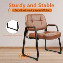 Big And Tall 500 Lb Waiting Room Chairs With Padded Armrests And Sled Base, Leather Stationary No Wheels Office Guest Chair For Reception Lobby Home And Meeting Conference, Brown - Brownseldbase - View 6
