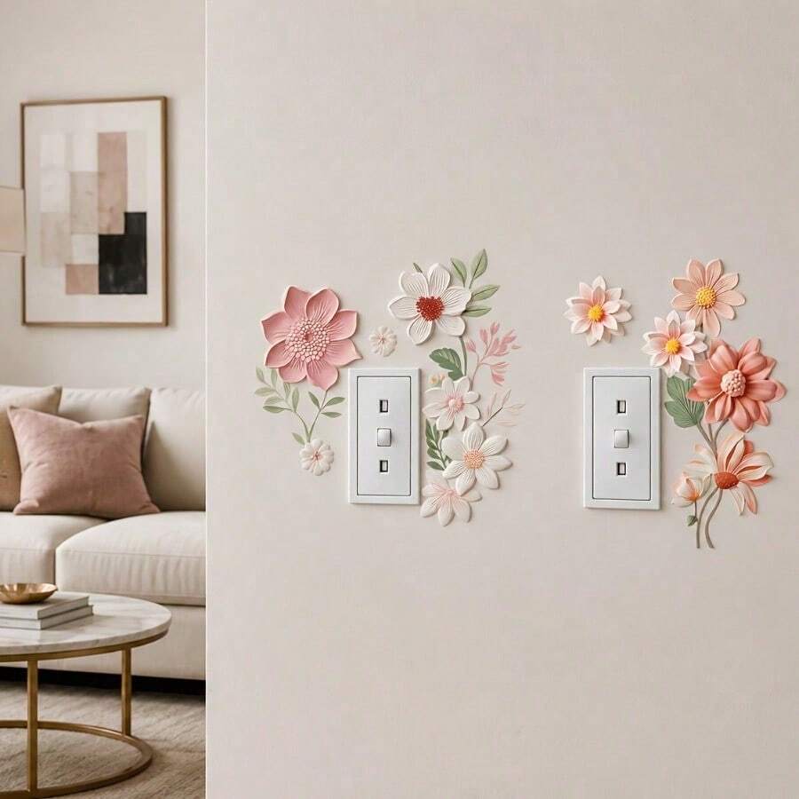 Bộ 2 miếng nhãn dán công tắc hoa tươi 2D phẳng, decal hoa dễ thương trang trí ổ cắm tường cho phòng ngủ và phòng khách - 2pcs - Xem 1