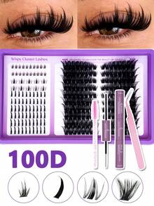 D-Curl, Spikes Wispy Lashes, DIY Eyelash Extension Tool Set. Lash Clusters,DIY False Lashes Set,With Bond&Seal, Tweezers, Brush, Lightweight & Soft & Natural, For Home DIY, Lash Cluters Kit, Clusher Lashes, Lash Book, Eyelashes - Black - View 14