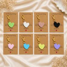 1pc/8pcs Unisex Alloy Floral Leaf Heart Pendant Colorful Asymmetrical Keychain With Blessing Card Gift For Friends And Family Bag Charm - Multicolor - View 13