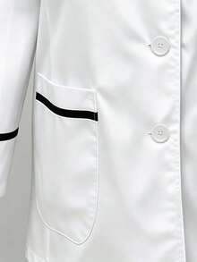 Contrast Color Lapel Long Sleeve Multi-Pocket White Lab Coat, Women's All-Season Professional Fashion Commute Work Jacket, Laboratory Beauty Salon Work Uniform Top - White - View 4