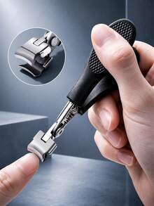Black Non-Slip Textured Handle Large Nail Clipper, Metal Spring Retractable Design, Wide Opening Blade, Easy To Trim Thick Hard Nails, Non-Slip Grip, Adult Hand And Foot Nail Care Single Piece, Home Daily Personal Care - Nail Clippers - View 8