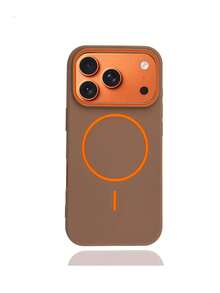 1pc Minimalist Matte Skin-Friendly Wireless Charging Magnetic Phone Case, Compatible With IPhone 18 Pro Max 17 AIR 16 15 14 13 12 Pro Max Plus, Soft Silicone Back Cover - Brown + Short Rope - View 2