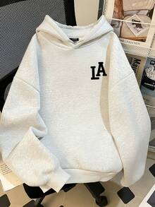 High Street LA Large Letter Back Print Sweatshirt, Casual Slouchy Student Versatile Pullover Autumn Top - White-gray - View 3