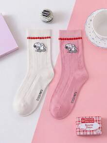 1/2 Pairs Snoopy Socks For Women, Lace Trim Mid-Calf Socks, Red & Pink, Autumn/Winter, Sports Socks, Couple Socks - Multicolor - View 4