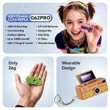Kamera Mini dengan Layar Lipat Definisi Tinggi, Kamera dengan Kartu SD 32GB, Perekaman HD 1080p, Layar Lipat 0,97 Inci, Perekaman Suara, Pencahayaan Tambahan, 21 Filter, Desain yang Dapat Dipakai. Hadiah Paling Cocok untuk Diberikan Sebagai Kado. - View 3