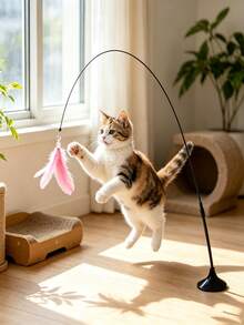 Detachable Suction Cup Feather Cat Teaser Wand, Colorful Feather Interactive Cat Toy, Indoor Play Cat Exercise Supplies, No Battery Required, Suitable For All Seasons, Pet Toy, Cat Supplies, Cat Entertainment Product - Multicolor - View 4