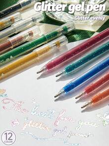 Retraktila glitterbläckpennor 12/24-delars set, 1,0 mm neutral pennspets, mjuk skrift, livfulla färger, lämpliga för dagböcker, korttillverkning, skol- och kontorsmaterial, flerfärgsset - A - Visa 4