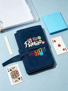 "Bingo Night" Printed Velvet Poker Card Storage Bag - Portable Foldable Card Organizer, Game Card Storage Pouch, Bingo Party Gift Accessory, Suitable For Bingo Games And Board Game Parties, Halloween, Christmas Party, Board Game Essential - Multicolor - View 1